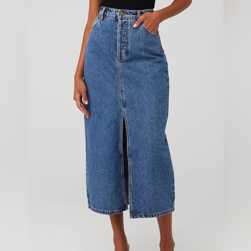 ROLLA'S CHICAGO DENIM MAXI SKIRT Front Slit Pockets Aussie 6 SZ 24